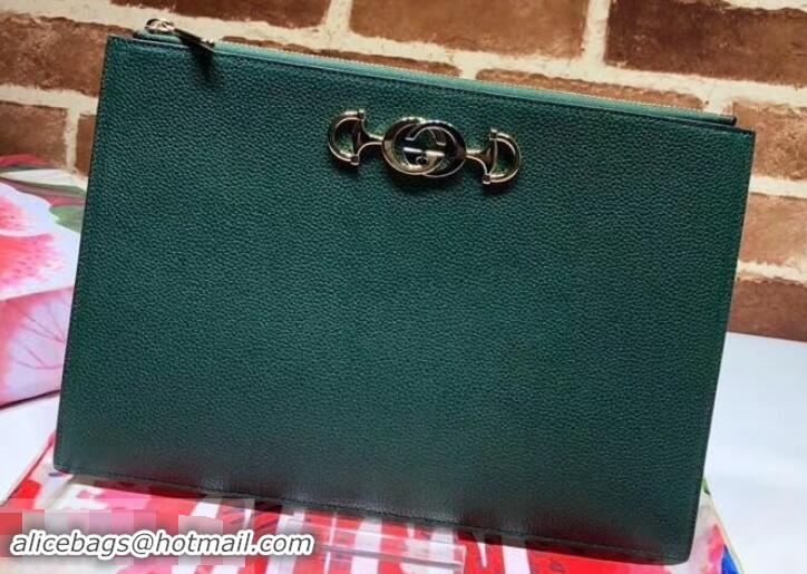 Luxury Gucci Zumi Grainy Leather Pouch Clutch Bag 570728 Green 2019 