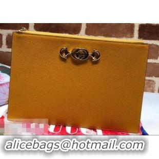 Good Quality Gucci Zumi Grainy Leather Pouch Clutch Bag 570728 Yellow 2019