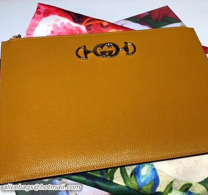 Good Quality Gucci Zumi Grainy Leather Pouch Clutch Bag 570728 Yellow 2019