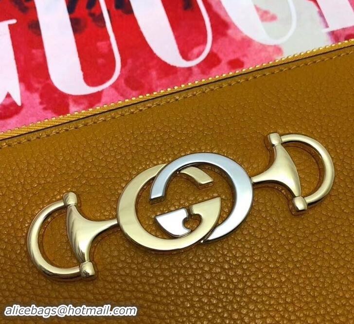 Good Quality Gucci Zumi Grainy Leather Pouch Clutch Bag 570728 Yellow 2019