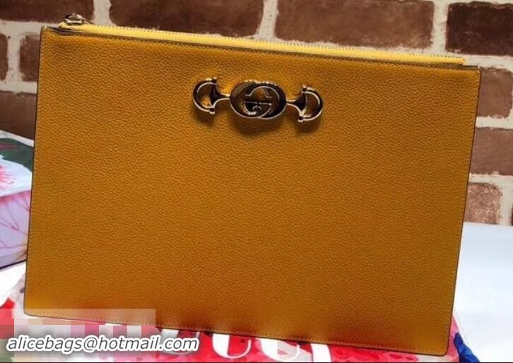 Good Quality Gucci Zumi Grainy Leather Pouch Clutch Bag 570728 Yellow 2019