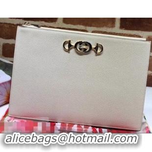 Grade Quality Gucci Zumi Grainy Leather Pouch Clutch Bag 570728 White 2019 