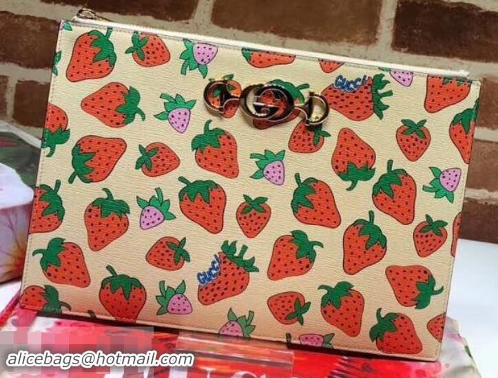 Best Price Gucci Zumi Grainy Leather Pouch Clutch Bag 570728 Strawberry 2019