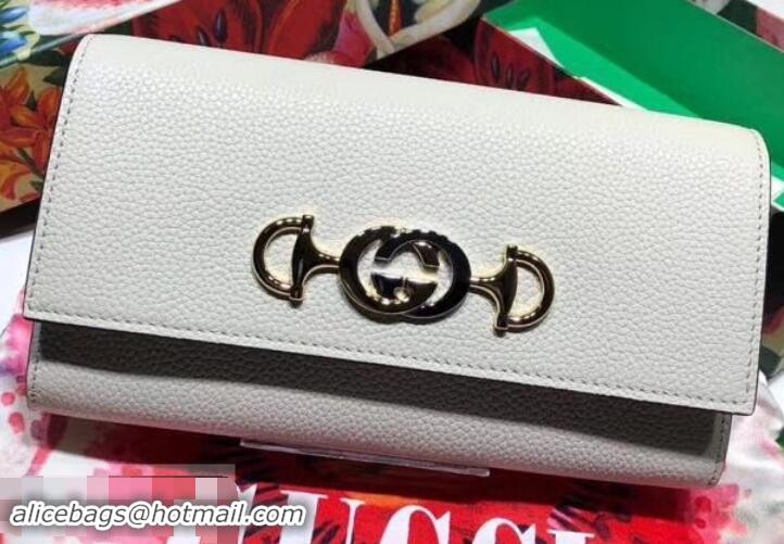 Best Price Gucci Zumi Grainy Leather Continental Wallet 573612 White 2019