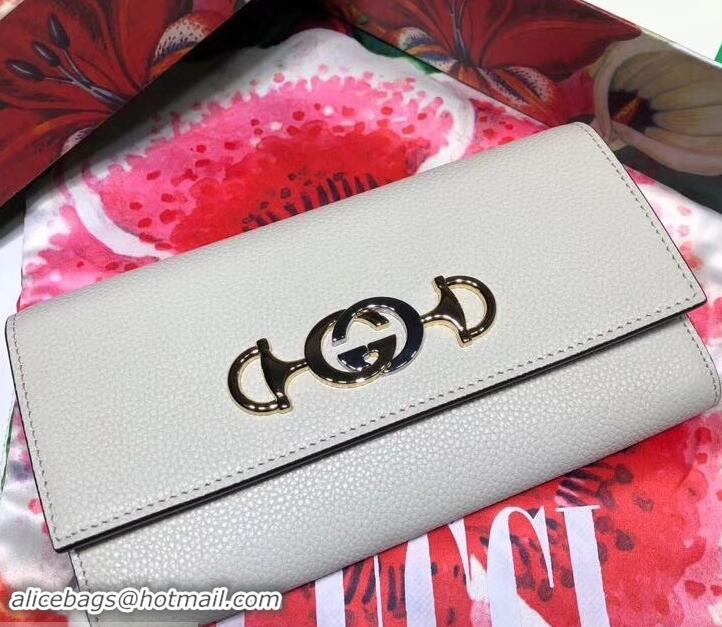 Best Price Gucci Zumi Grainy Leather Continental Wallet 573612 White 2019