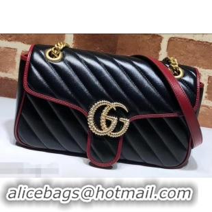 Promotional Gucci Diagonal GG Marmont Small Shoulder Bag 443497 Black 2019 