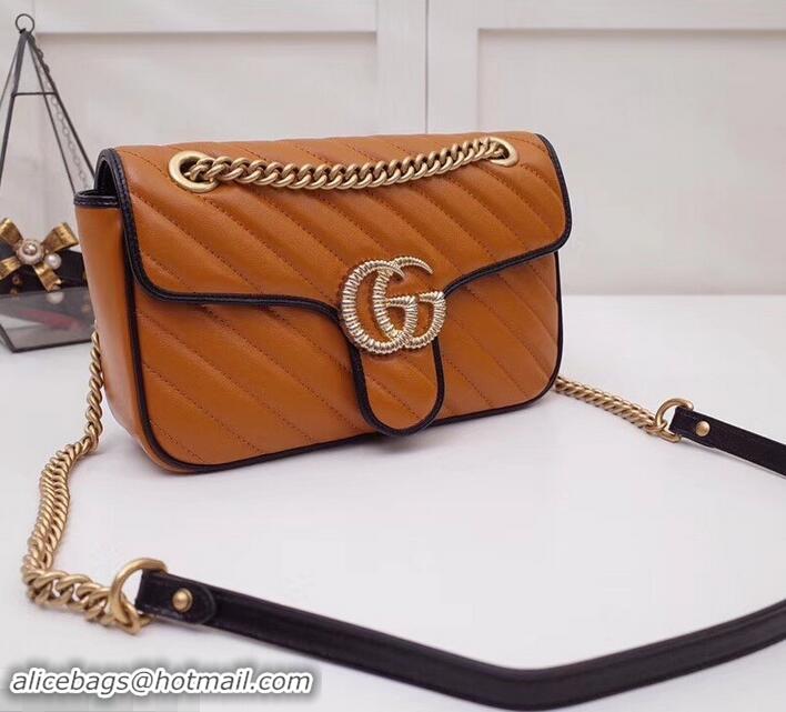 New Design Gucci Diagonal GG Marmont Small Shoulder Bag 443497 Brown 2019