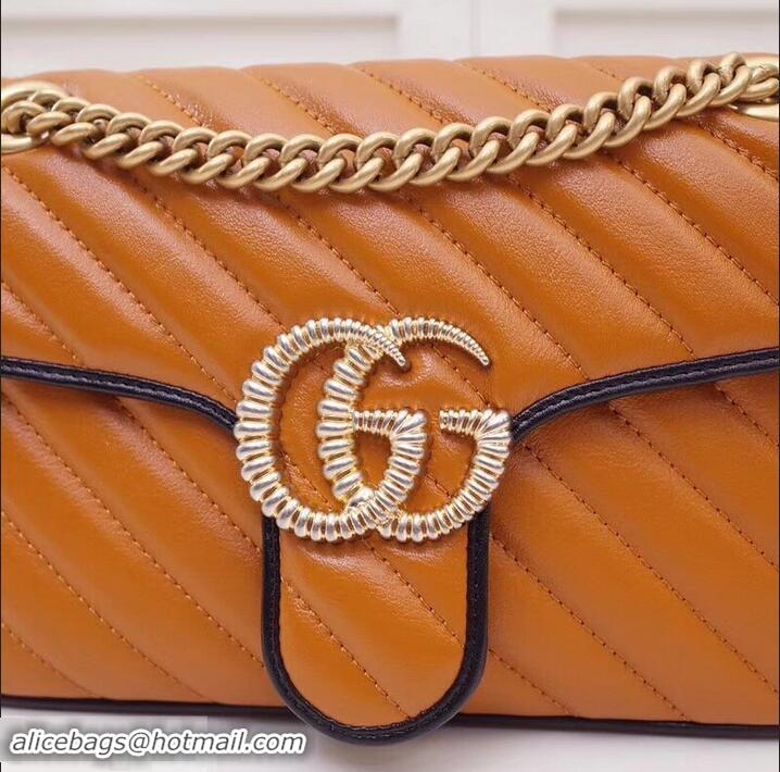 New Design Gucci Diagonal GG Marmont Small Shoulder Bag 443497 Brown 2019