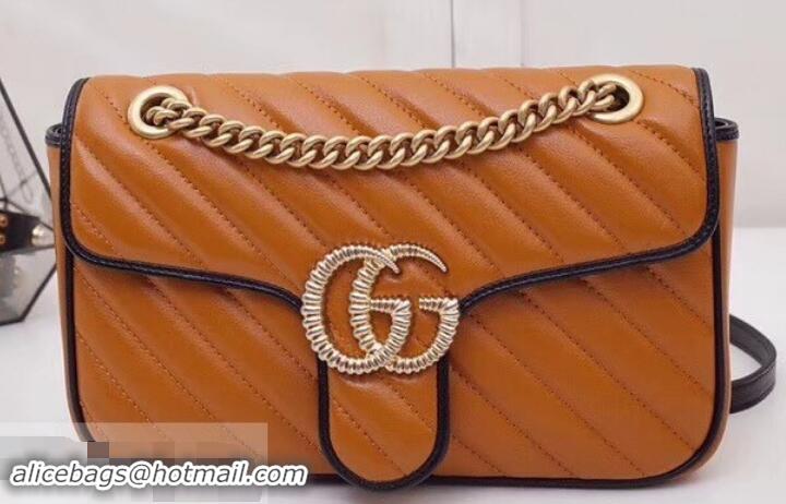 New Design Gucci Diagonal GG Marmont Small Shoulder Bag 443497 Brown 2019