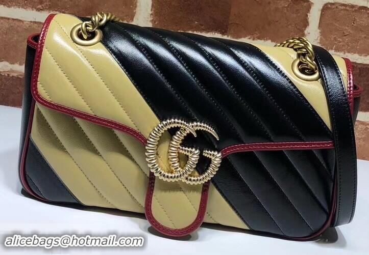 Affordable Price Gucci Diagonal GG Marmont Small Shoulder Bag 443497 Beige/Black 2019