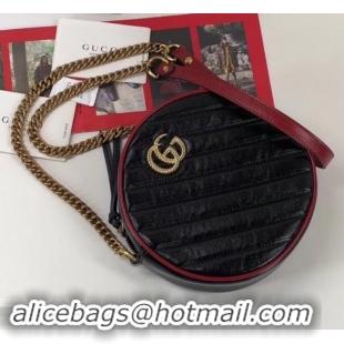 Discount Gucci Diagonal GG Marmont Mini Round Shoulder Bag 550154 Black 2019