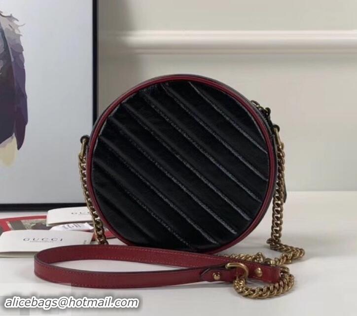 Discount Gucci Diagonal GG Marmont Mini Round Shoulder Bag 550154 Black 2019