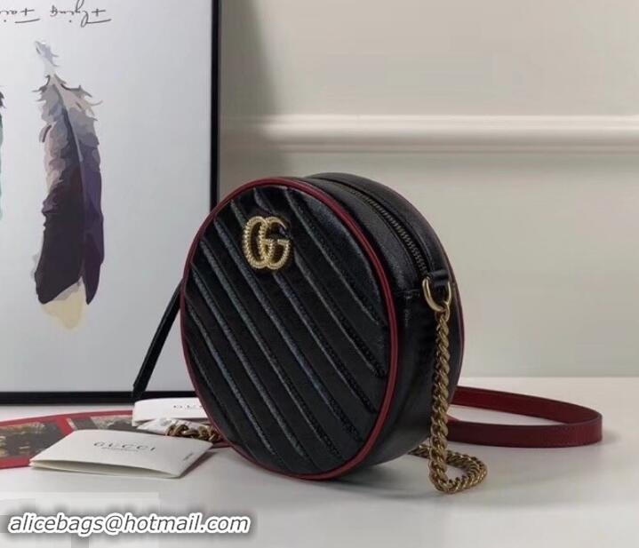 Discount Gucci Diagonal GG Marmont Mini Round Shoulder Bag 550154 Black 2019