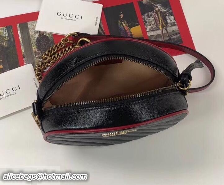 Discount Gucci Diagonal GG Marmont Mini Round Shoulder Bag 550154 Black 2019