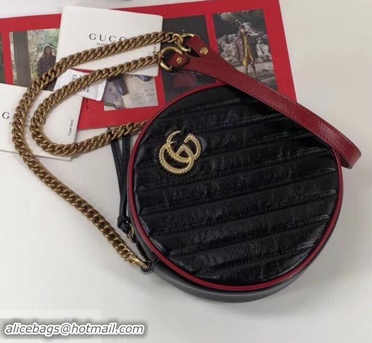 Discount Gucci Diagonal GG Marmont Mini Round Shoulder Bag 550154 Black 2019