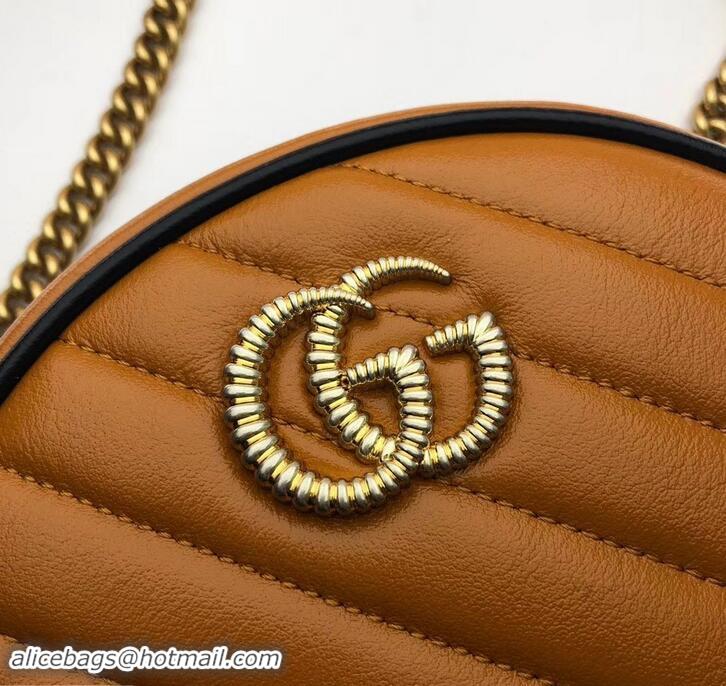 Best Price Gucci Diagonal GG Marmont Mini Round Shoulder Bag 550154 Brown 2019