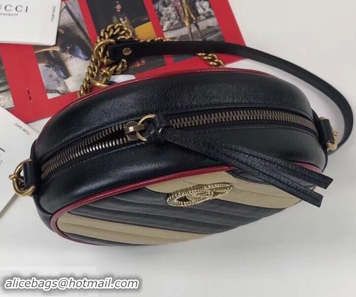 Best Quality Gucci Diagonal GG Marmont Mini Round Shoulder Bag 550154 Beige/Black 2019