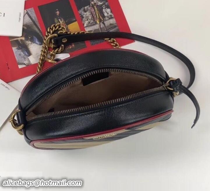 Best Quality Gucci Diagonal GG Marmont Mini Round Shoulder Bag 550154 Beige/Black 2019