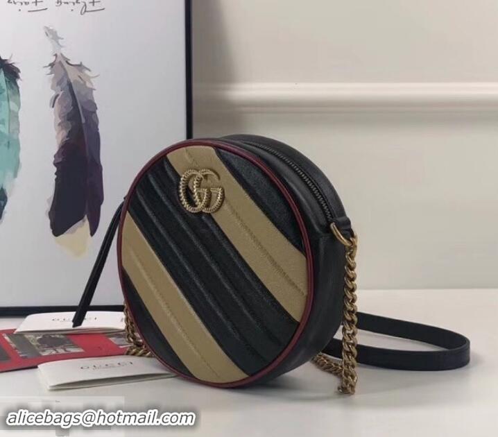 Best Quality Gucci Diagonal GG Marmont Mini Round Shoulder Bag 550154 Beige/Black 2019