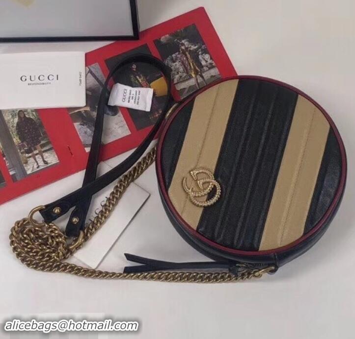 Best Quality Gucci Diagonal GG Marmont Mini Round Shoulder Bag 550154 Beige/Black 2019