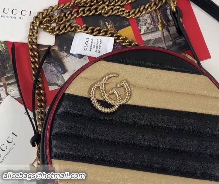 Best Quality Gucci Diagonal GG Marmont Mini Round Shoulder Bag 550154 Beige/Black 2019