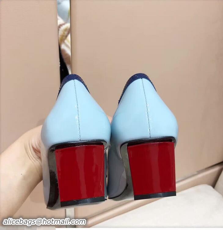 Ladies Cheap Roger Vivier Heel 4.5cm Patent Leather Buckle Pump R7804 Light Blue 2018