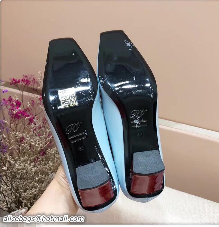 Ladies Cheap Roger Vivier Heel 4.5cm Patent Leather Buckle Pump R7804 Light Blue 2018