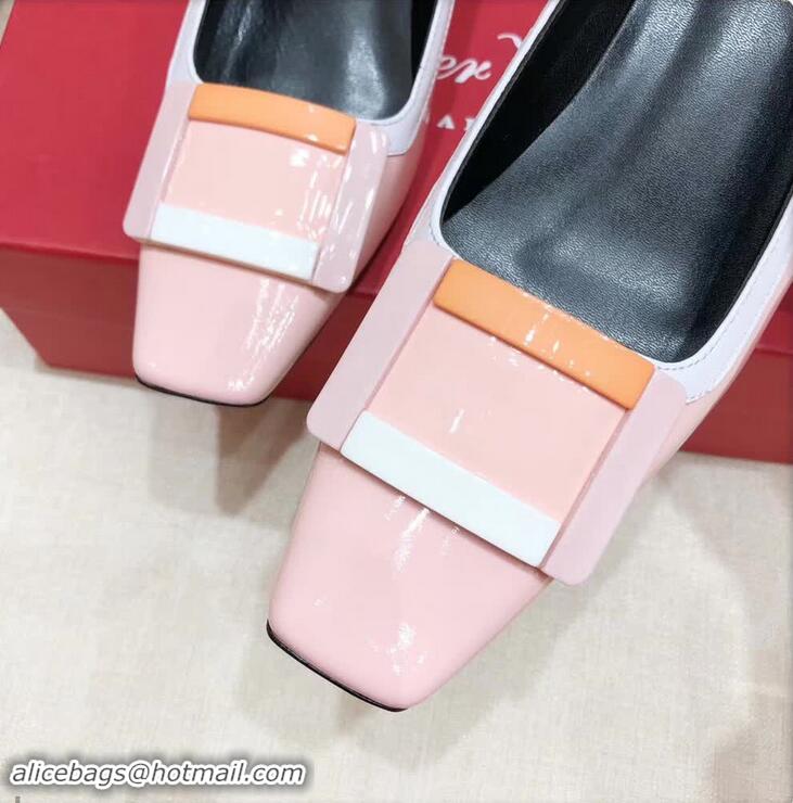 Luxury Cheap Roger Vivier Heel 4.5cm Patent Leather Buckle Pump R7804 Pink 2018