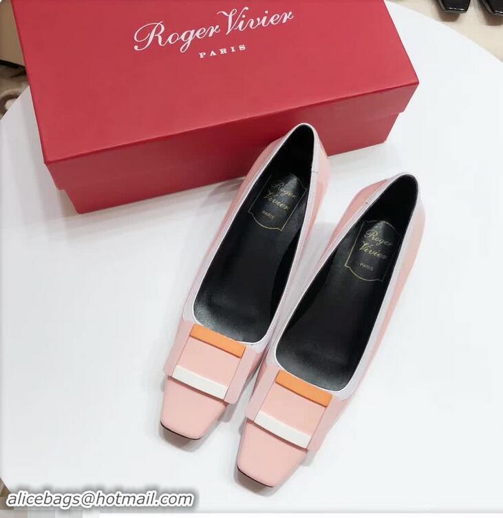 Luxury Cheap Roger Vivier Heel 4.5cm Patent Leather Buckle Pump R7804 Pink 2018