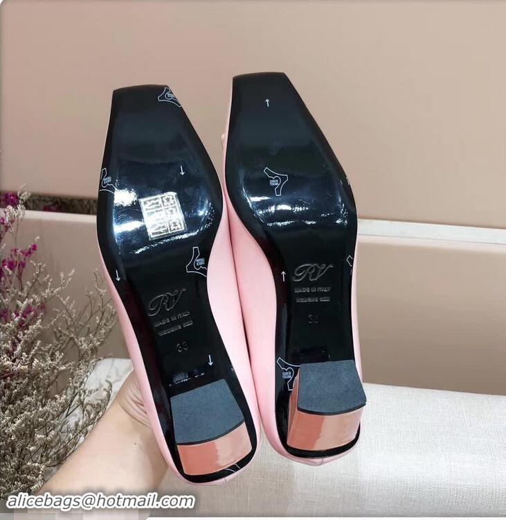 Luxury Cheap Roger Vivier Heel 4.5cm Patent Leather Buckle Pump R7804 Pink 2018