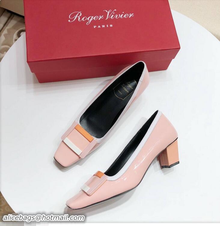 Luxury Cheap Roger Vivier Heel 4.5cm Patent Leather Buckle Pump R7804 Pink 2018