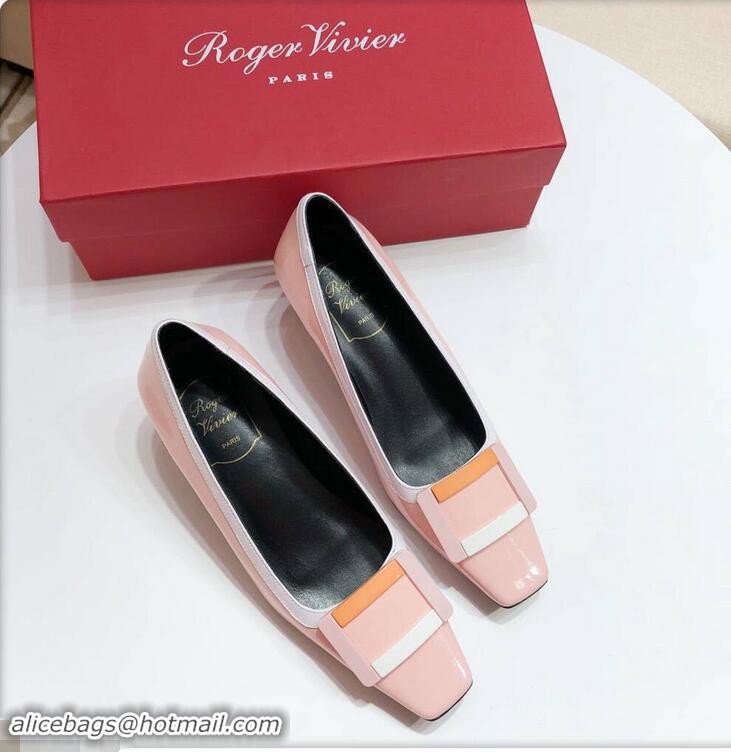 Luxury Cheap Roger Vivier Heel 4.5cm Patent Leather Buckle Pump R7804 Pink 2018