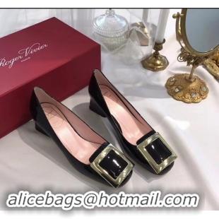 Hot Sale Roger Vivier Heel 4.5cm Patent Leather metal Buckle Pumps R7171 Black