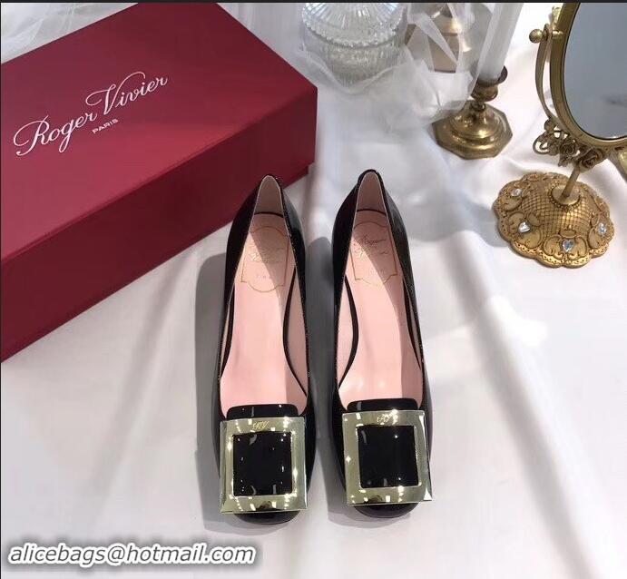 Hot Sale Roger Vivier Heel 4.5cm Patent Leather metal Buckle Pumps R7171 Black