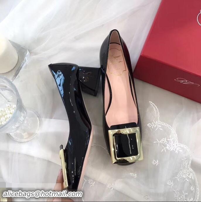 Hot Sale Roger Vivier Heel 4.5cm Patent Leather metal Buckle Pumps R7171 Black