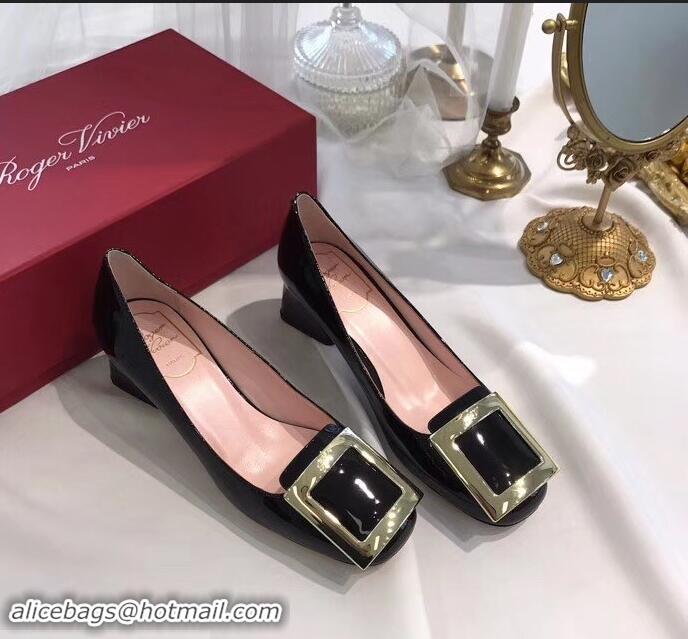 Hot Sale Roger Vivier Heel 4.5cm Patent Leather metal Buckle Pumps R7171 Black