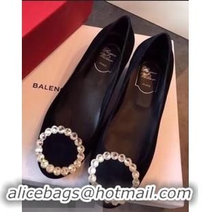 Latest Imitation Roger Vivier Suede Crystal Round Buckle Pumps R8316 Black 2018