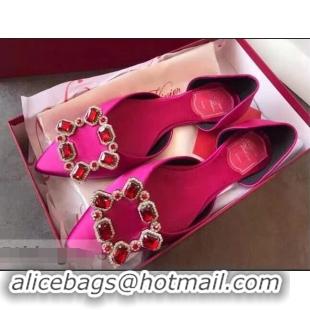 Imitation Roger Vivier Dorsay Crown Jewels Flat Ballerinas R8313 Fuschia Pink 2018