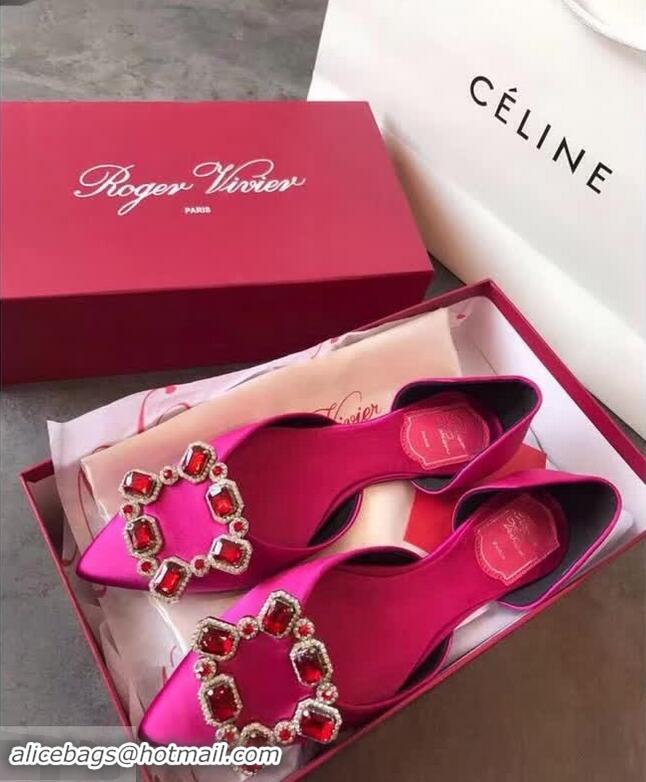 Imitation Roger Vivier Dorsay Crown Jewels Flat Ballerinas R8313 Fuschia Pink 2018