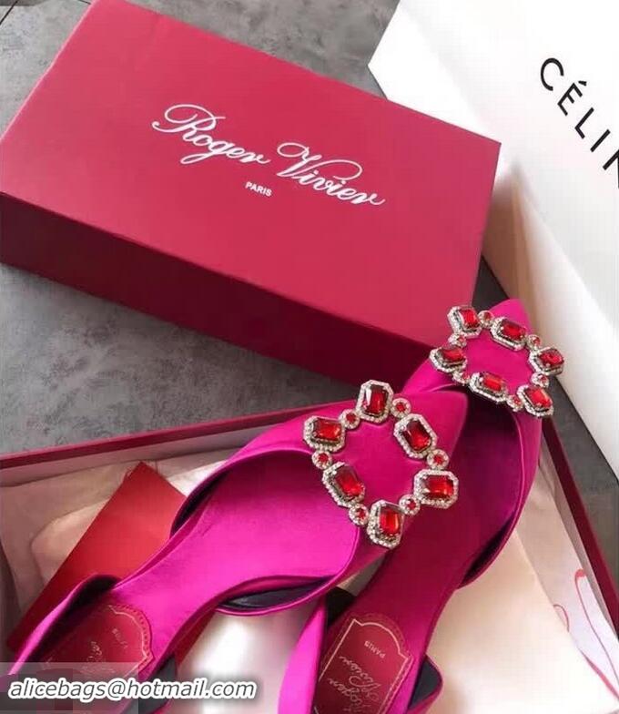 Imitation Roger Vivier Dorsay Crown Jewels Flat Ballerinas R8313 Fuschia Pink 2018