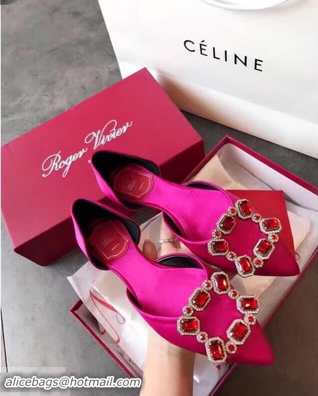 Imitation Roger Vivier Dorsay Crown Jewels Flat Ballerinas R8313 Fuschia Pink 2018