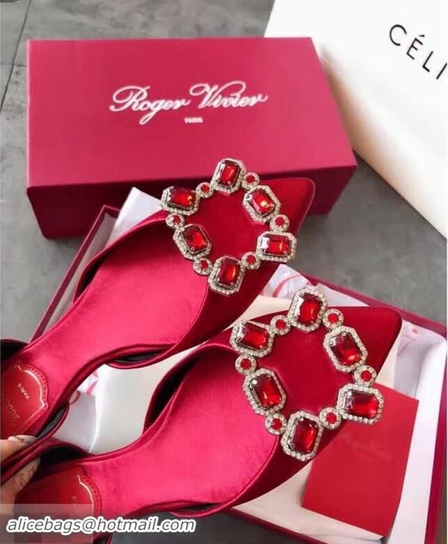 Cheap Roger Vivier Dorsay Crown Jewels Flat Ballerinas R8313 Red 2018