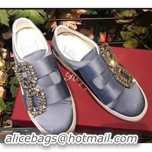 Top Quality Roger Vivier Sneaky Viv' 2 Strass Buckle in Silk Satin Sneakers R8319 Blue 2018