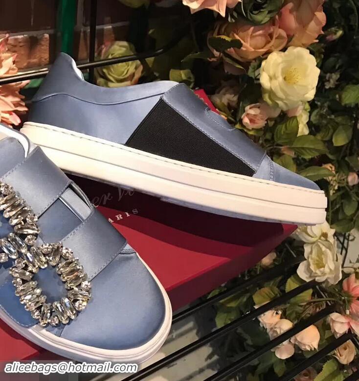 Top Quality Roger Vivier Sneaky Viv' 2 Strass Buckle in Silk Satin Sneakers R8319 Blue 2018