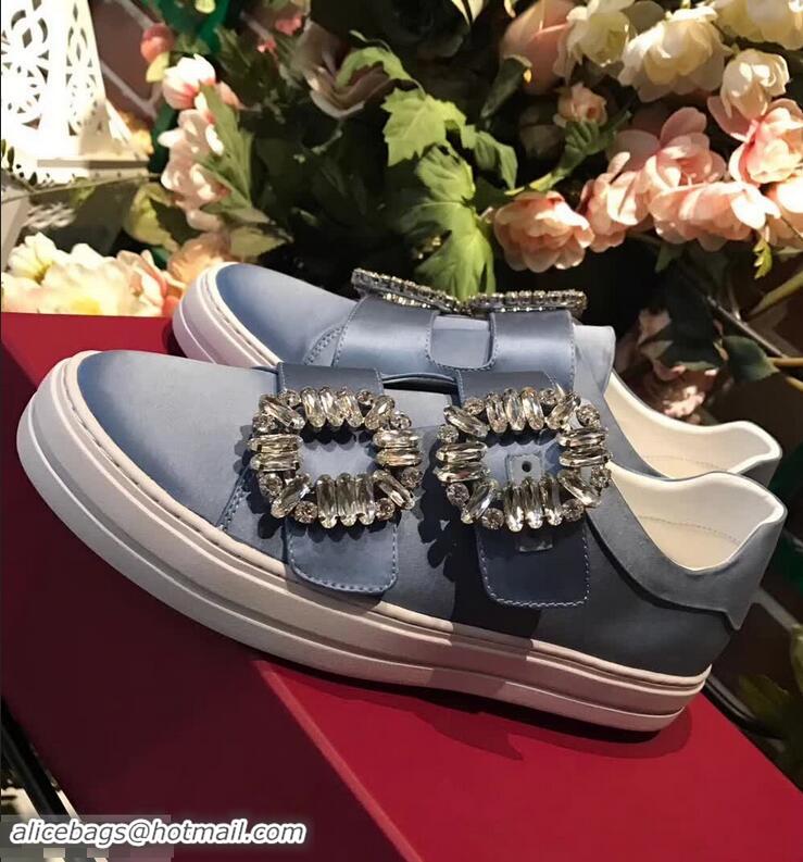 Top Quality Roger Vivier Sneaky Viv' 2 Strass Buckle in Silk Satin Sneakers R8319 Blue 2018