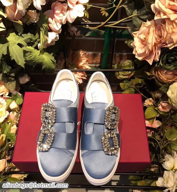 Top Quality Roger Vivier Sneaky Viv' 2 Strass Buckle in Silk Satin Sneakers R8319 Blue 2018