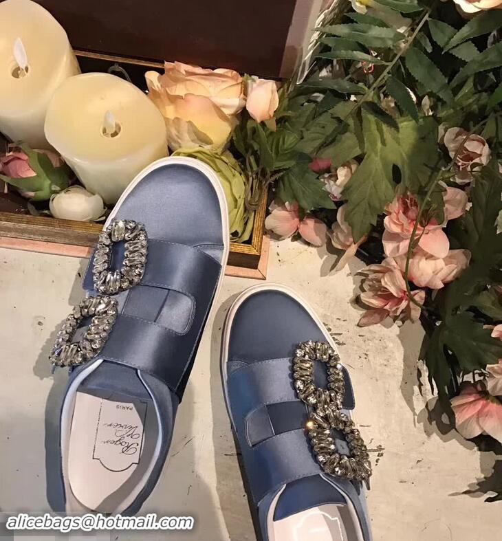 Top Quality Roger Vivier Sneaky Viv' 2 Strass Buckle in Silk Satin Sneakers R8319 Blue 2018