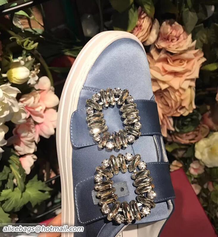 Top Quality Roger Vivier Sneaky Viv' 2 Strass Buckle in Silk Satin Sneakers R8319 Blue 2018