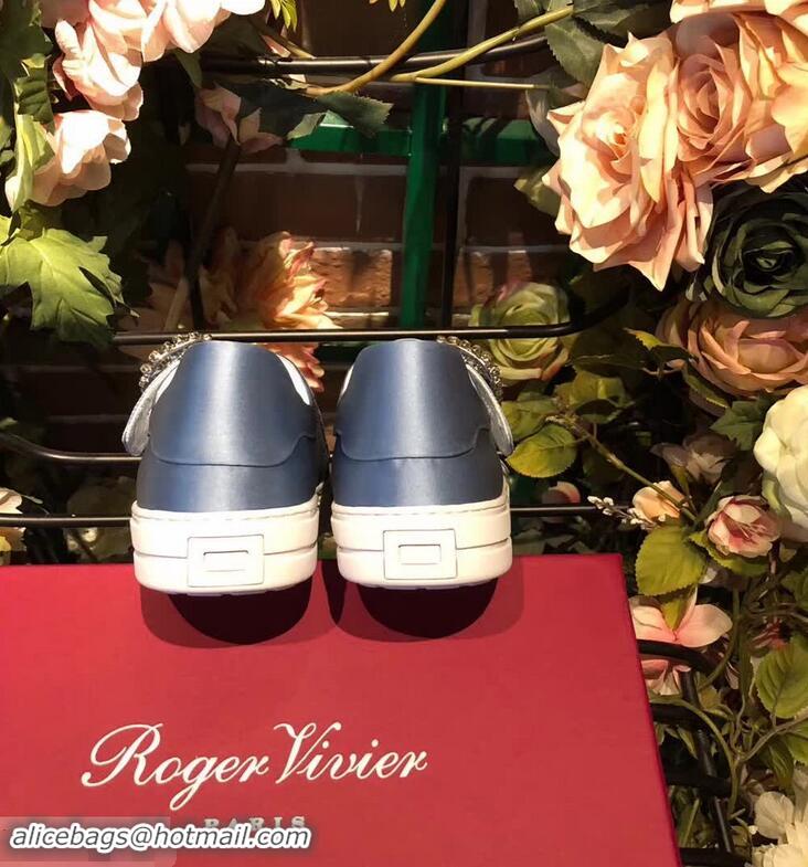 Top Quality Roger Vivier Sneaky Viv' 2 Strass Buckle in Silk Satin Sneakers R8319 Blue 2018