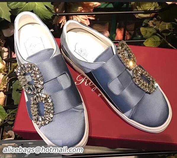 Top Quality Roger Vivier Sneaky Viv' 2 Strass Buckle in Silk Satin Sneakers R8319 Blue 2018